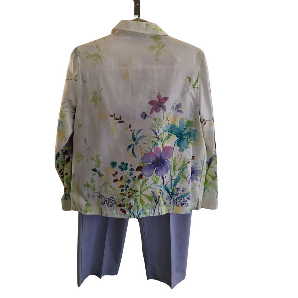 Alfred Dunner Jacket Blazer and Striped Purple Pants Outfit Spring Flowers 10 - Picture 2 of 11